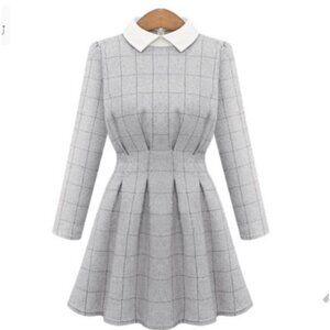Goodnight Macaroon grey white plaid collared dress size XL